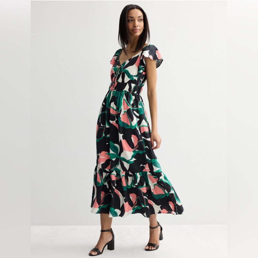 Nine West Black and Green Floral Maxi Dress